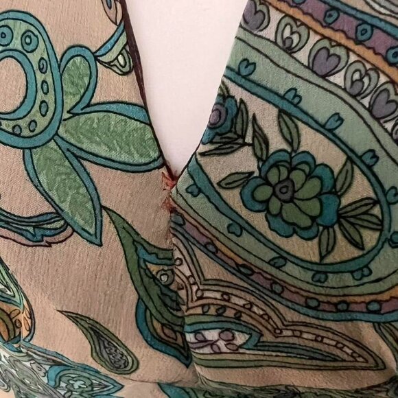Vintage Y2K Rose & Lula green and tan paisley print halter neck 100% silk dress - Picture 3 of 6